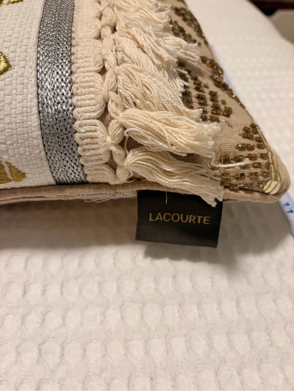 Boho Tassel Accent Pillow in Cream and Gold